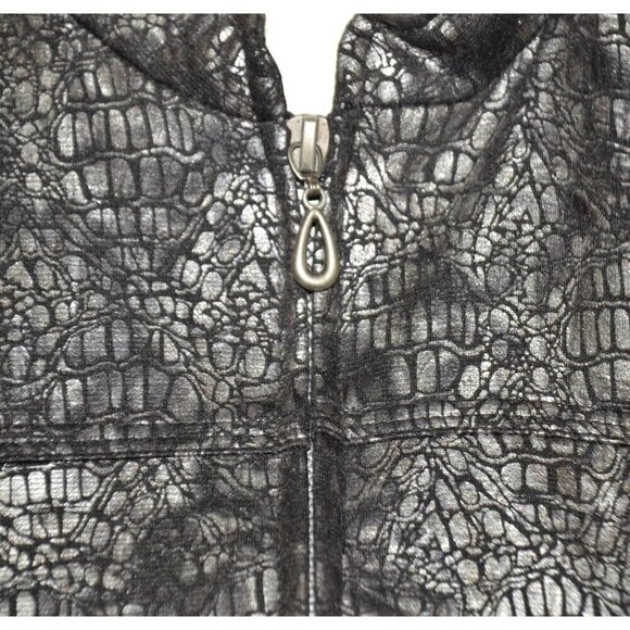 Alfred Dunner Silver Metallic Croc Print Faux Leather Full Front Zip Up Jacket S - Picture 5 of 11